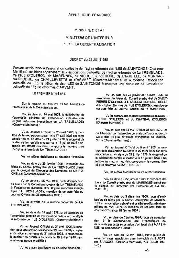 page 1 du décret du 25 juin 1981
