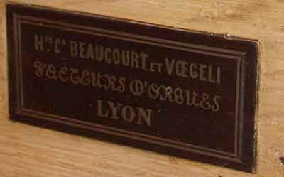 Orgue fabriqu par Beaucourt et Voegeli  Lyon